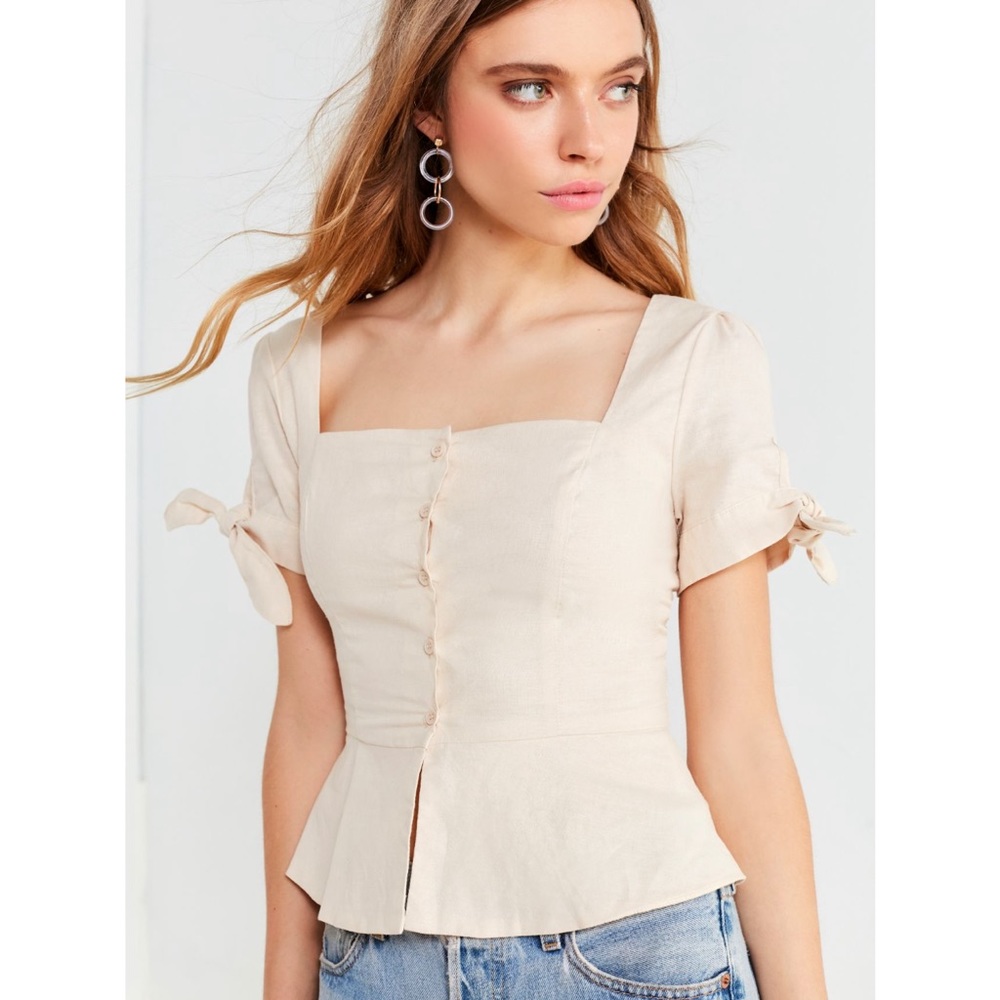 UO Square-neck Button down Linen Top NWT